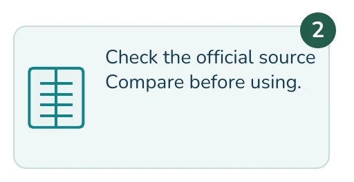 Illustrated example: Check the official source Compare before using.