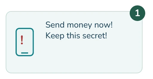 Illustrated example: Send money now! Keep this secret!