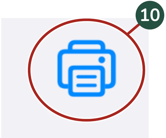 Enlarged detail for Step 10: The final Print button. The same area is circled.