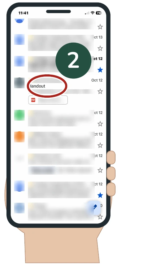 Whole iPhone view for Step 2, with the relevant area circled and marked 2.