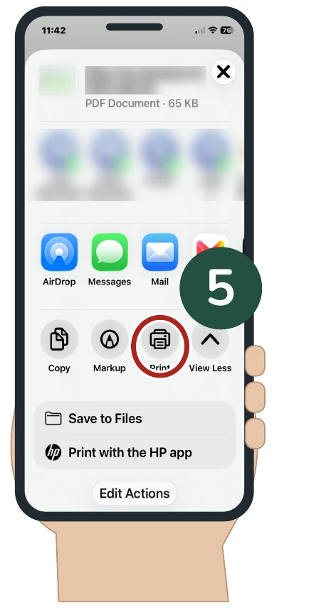 Whole iPhone view for Step 5, with the relevant area circled and marked 5.