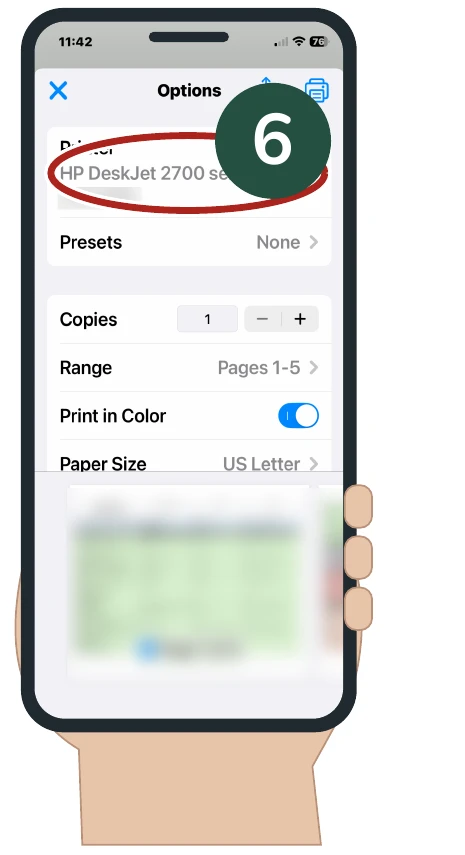 Whole iPhone view for Step 6, with the relevant area circled and marked 6.