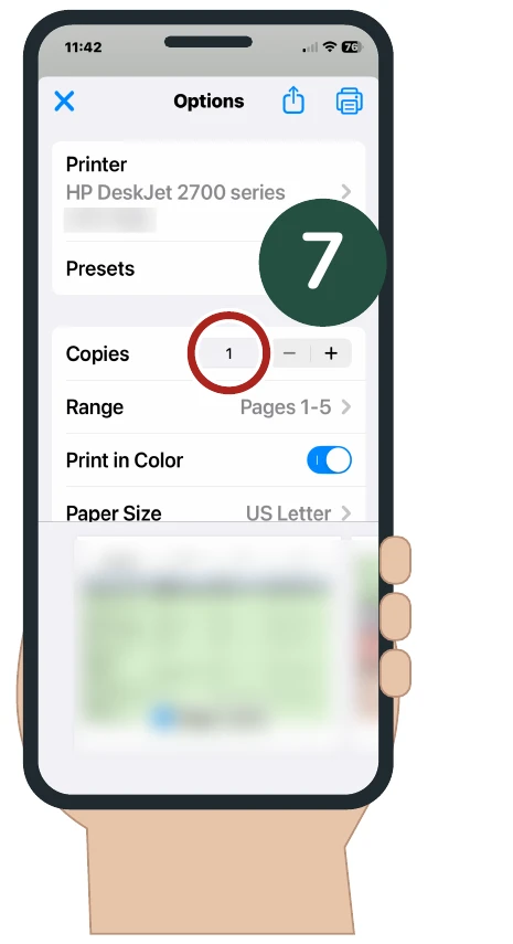 Whole iPhone view for Step 7, with the relevant area circled and marked 7.