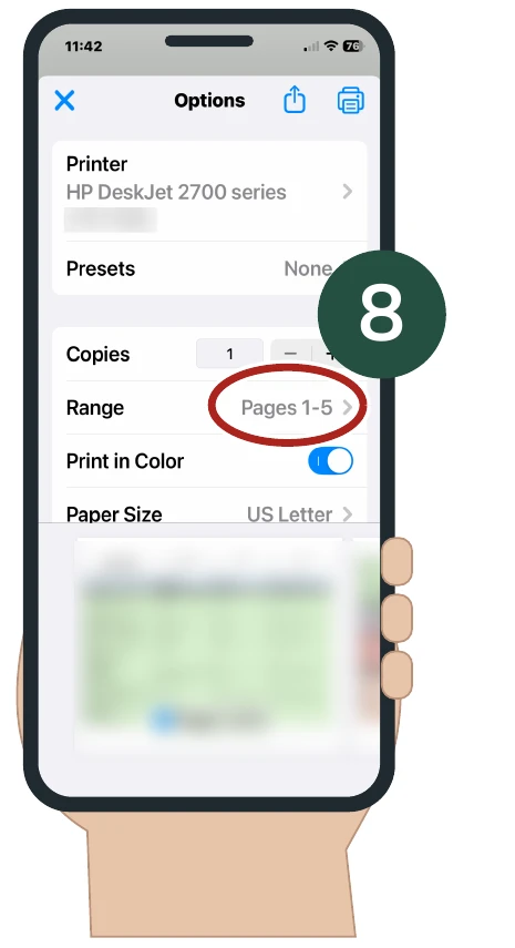 Whole iPhone view for Step 8, with the relevant area circled and marked 8.