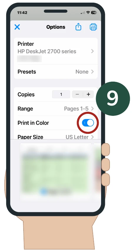 Whole iPhone view for Step 9, with the relevant area circled and marked 9.