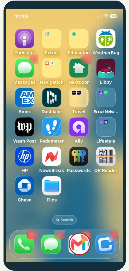 Whole iPhone view for step 1: Tap Gmail once.