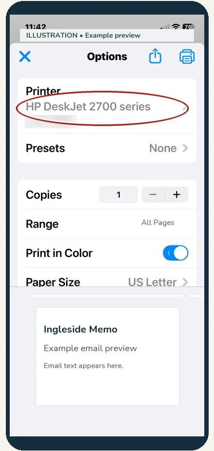 Whole iPhone view for step 5: Check the printer.