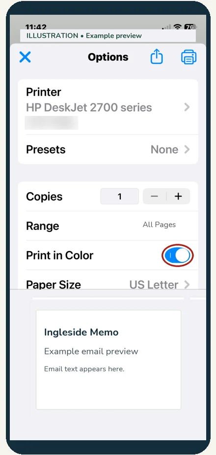 Whole iPhone view for step 8: Turn color off.