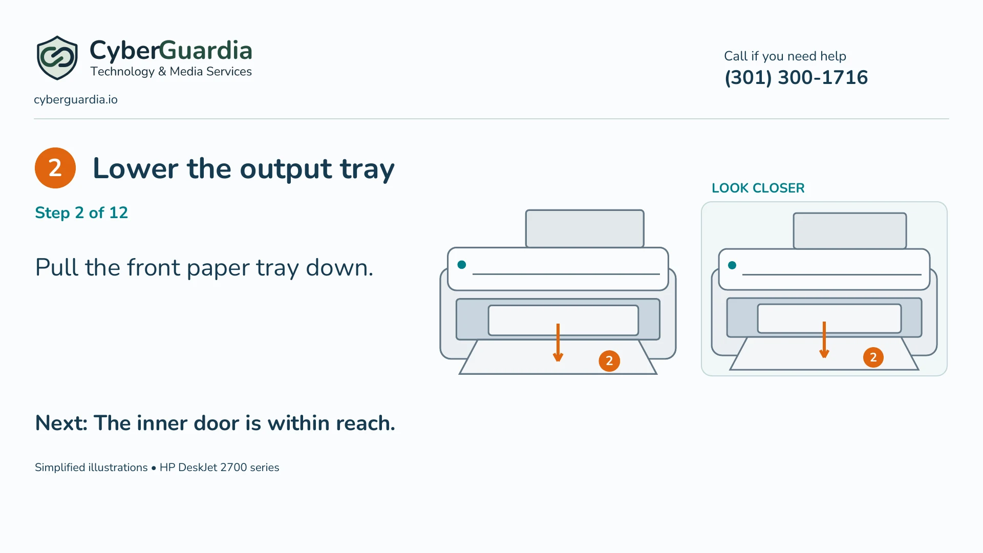 Simplified illustration: Lower the output tray