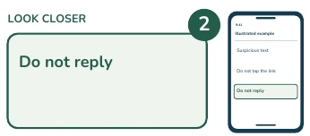 Illustrated phone and enlarged detail: Do not reply.