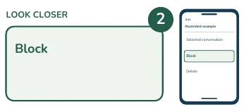 Illustrated phone and enlarged detail: Block.