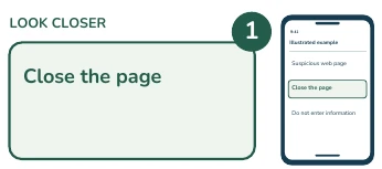 Illustrated phone and enlarged detail: Close the page.